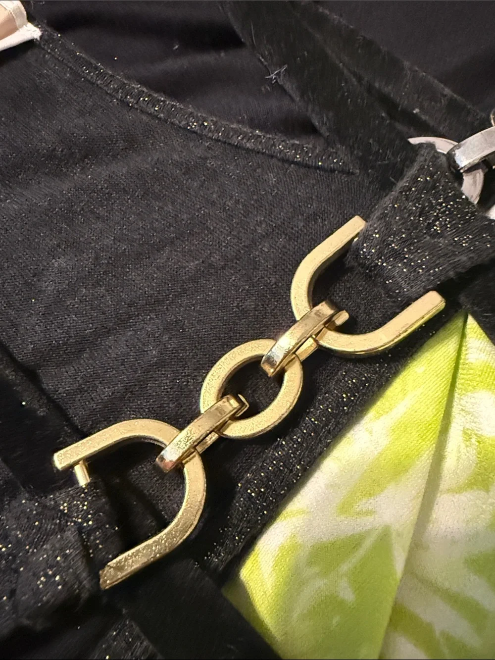 Michael Kors Black Metallic Chain-Detail Cowl Neck Tank